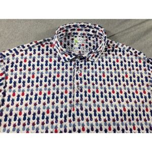 TailorByrd Golf Polo‎ XL Tropical Pineapple All Over Print Stretch Quick Dry